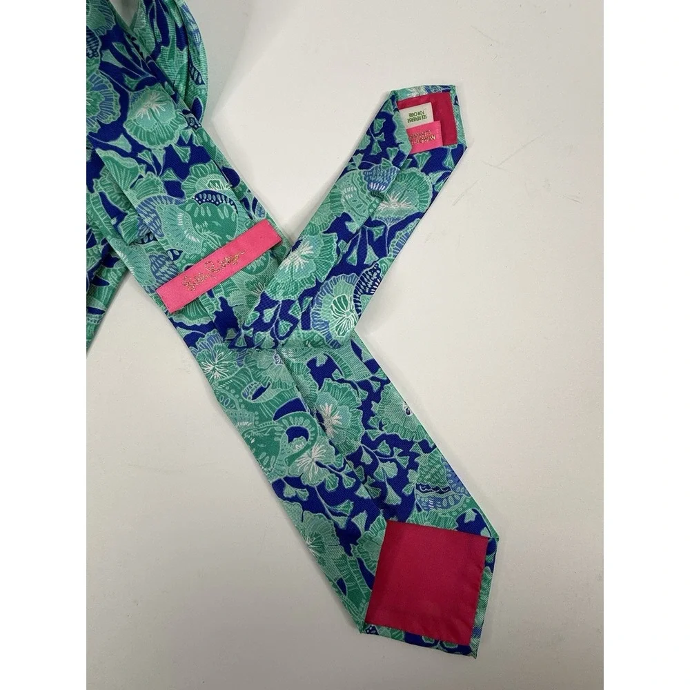 Lilly Pulitzer Necktie Mens Colorful Print Teal Blue Mint To Be Elephant Floral